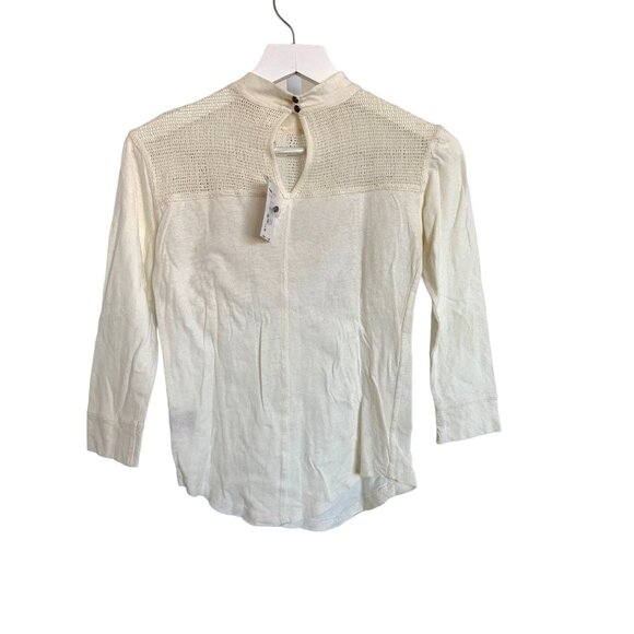 Free People Cream Primrose Tee 3/4 Sleeve Floral Mesh Detail - Picture 4 of 7